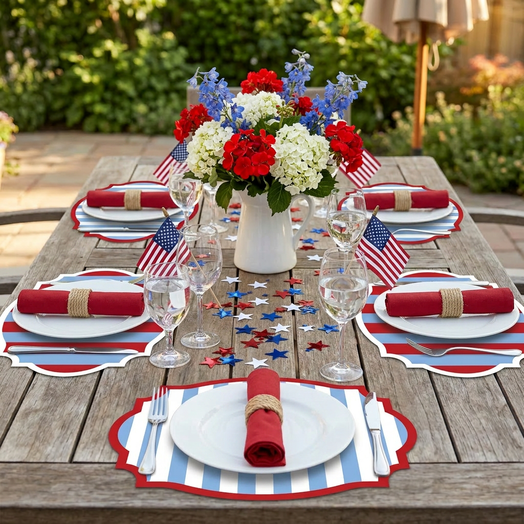 Vintage Frame Double Sided Paper Placemat — Set of 12 | 3 Color Options