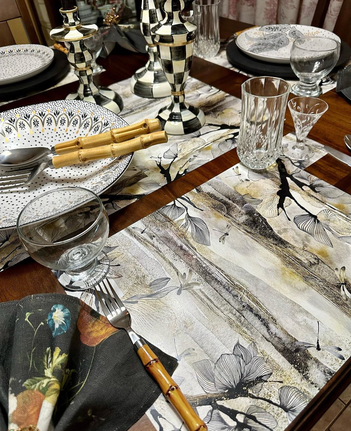 Zen Dragonfly Paper Placemat — Set of 12 with Matching Coasters