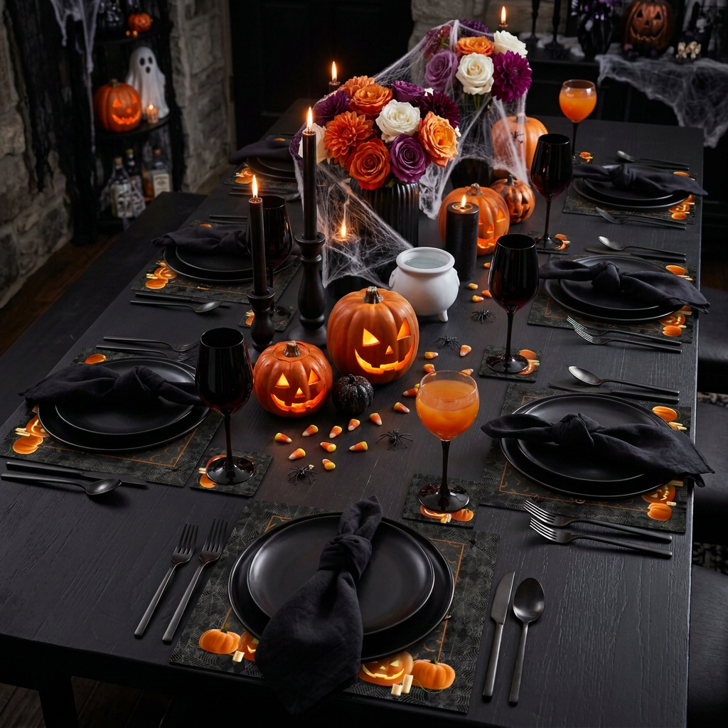 Halloween Jack O' Lantern Paper Placemat — Set of 12 with Matching Coasters