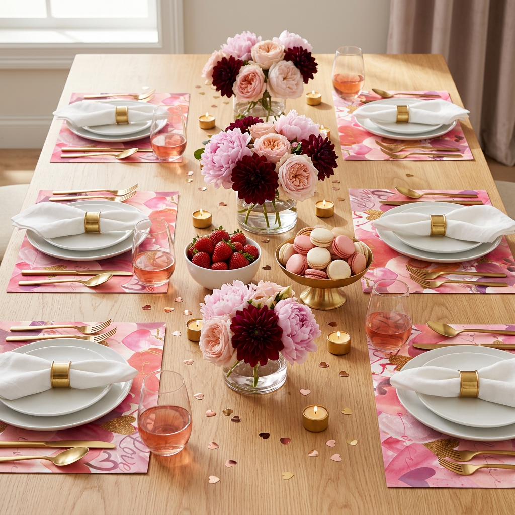 Valentine Hearts Paper Placemat — Set of 12 with Matching Coasters