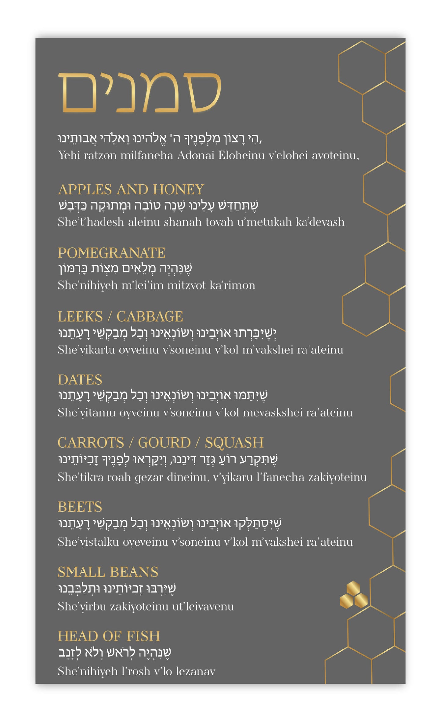Rosh hashanah Simanim Cards — Pack of 12
