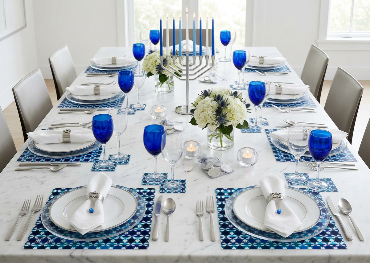 Magen David Star of David Paper Placemat — Set of 12 with Matching Coasters