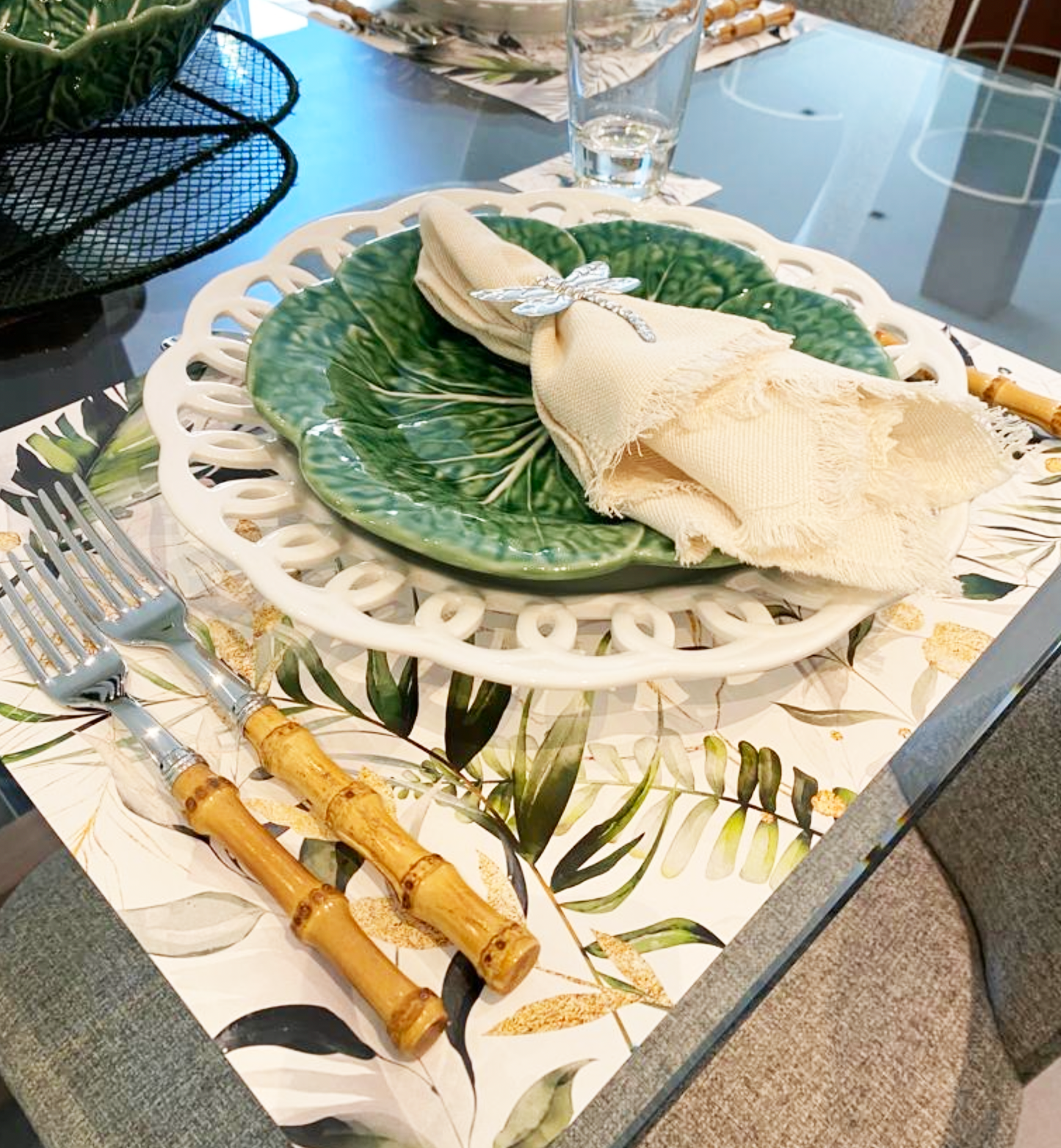 Tropical Palm Paper Placemat — Set of 12 with Matching Coasters